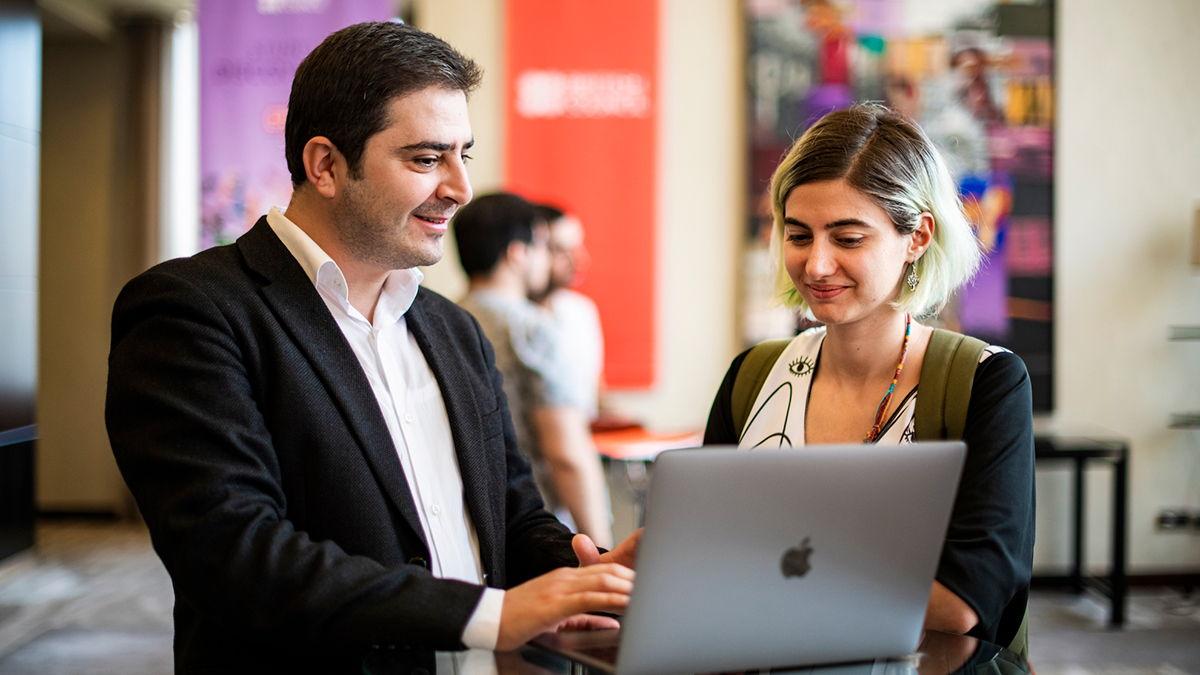 Student attending education fair in Ankara, Turkey.